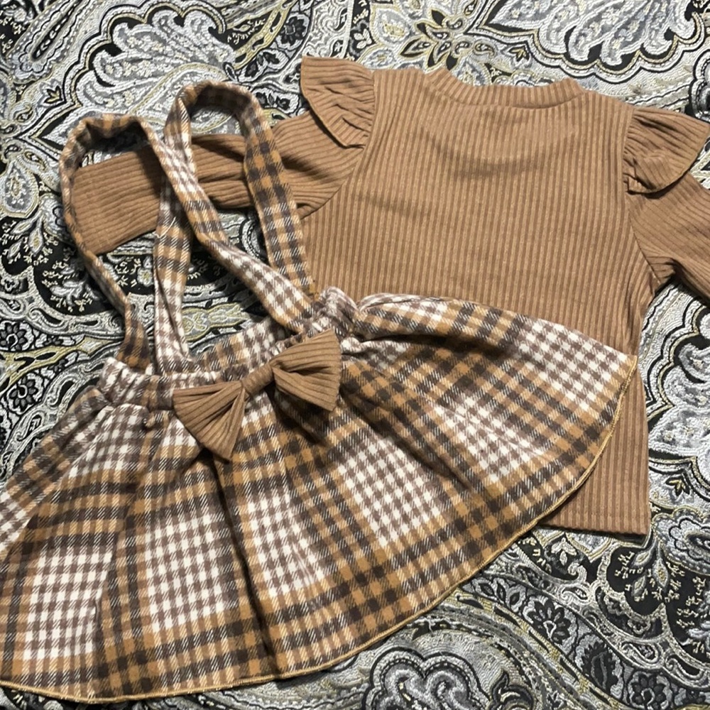 Cute Thanksgiving suspender dress outfit